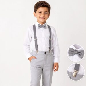 Calça Cinza com Camisa Manga Longa Branca e Kit Gravata e Suspensório Cinza Infantil - Oferta na Shopee