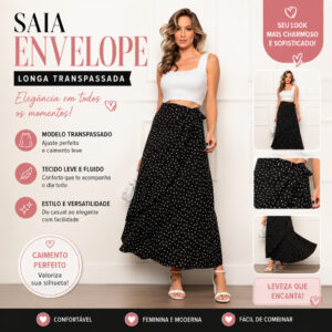 Saia Envelope Feminina Saia Transpassada Saia Envelope Longa Saia feminina Longa Saia Feminino - Oferta na Shopee