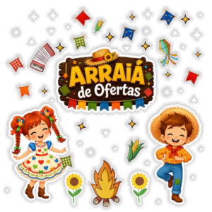 Adesivo Vitrine Festa Junina Arraiá de Ofertas Loja Roupa Decoração São João Colorido - Oferta na Shopee