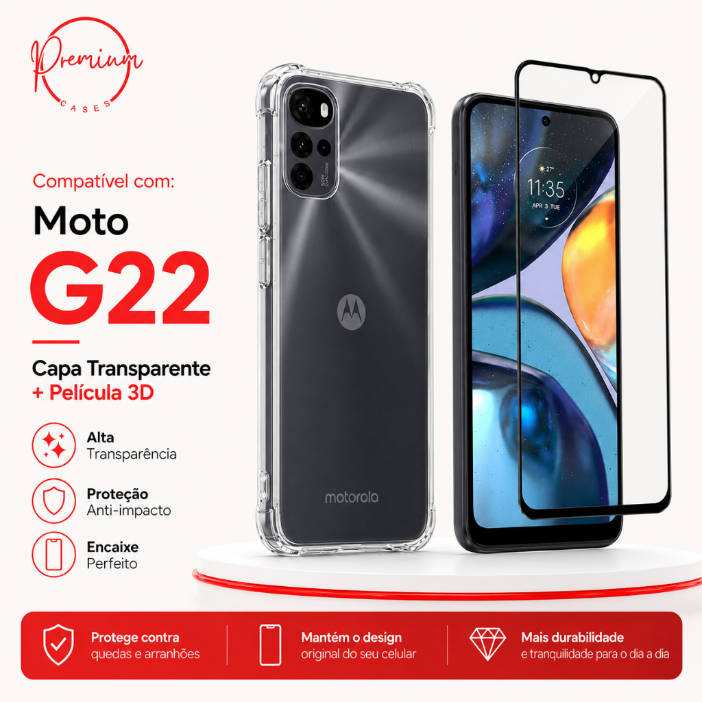Capa Capinha Anti Impacto Para Moto G22 + Película 3D Vidro Temperado Capa Capinha Anti Impacto Para Moto G22 + Película 3D Vidro Temperado - Oferta na Shopee