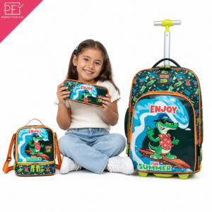 Kit Mochila de Rodinhas Infantil Dinosaur Menino Lancheira Térmica Estojo Perfect For You - Oferta na Shopee