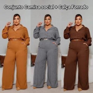 Conjunto social Plus size Camisa manga comprida e calça pantalona forrado G1 G2 G3 - Oferta na Shopee