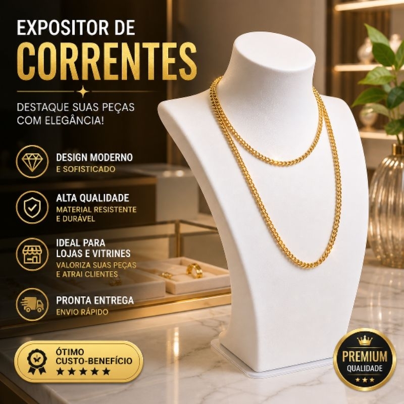 Busto expositor de correntes Médio e Grande, joias e acessórios Busto expositor de correntes Médio e Grande, joias e acessórios