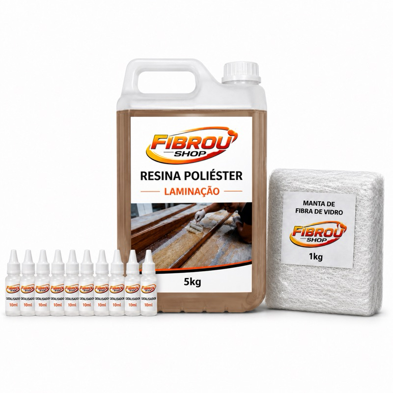 Manta Fibra De Vidro 1Kg + Resina 5 Kg + 10 catalisadores de 10ml Manta Fibra De Vidro 1Kg + Resina 5 Kg + 10 catalisadores de 10ml - Oferta na Shopee