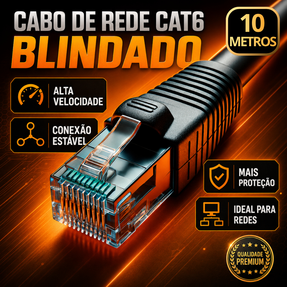 CABO DE REDE CAT6 10 METROS BLINDADO STP ANTI-INTERFERENCIA CABO DE REDE CAT6 10 METROS BLINDADO STP ANTI-INTERFERENCIA