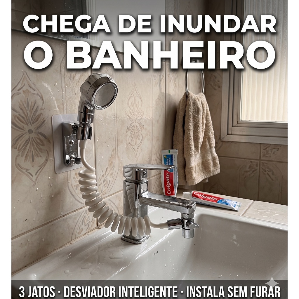Kit Ducha Chuveirinho Pia Banheiro 3 Jatos Adaptador Desviador Torneira Sem Furar Cromado Kit Ducha Chuveirinho Pia Banheiro 3 Jatos Adaptador Desviador Torneira Sem Furar Cromado