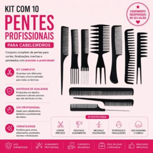 Kit com 10 Pentes Profissional para cabeleireiro - Oferta na Shopee