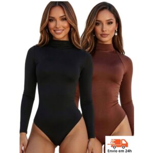 Kit 2 Bodys Collant Feminino Suplex Manga Longa Gola Alta Segunda Pele Básico Forrado Atemporal Blogueira Outono Inverno - Oferta na Shopee