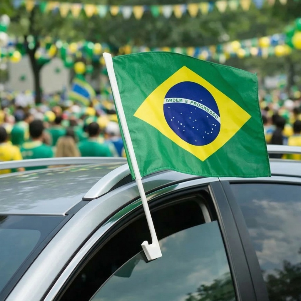 Kit 2 Bandeiras Brasil para janela de carro 30 x 45 Kit 2 Bandeiras Brasil para janela de carro 30 x 45