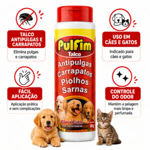 Talco Antipulgas Carrapato Piolho e Sarna Pulfim 80g para Cachorro e Gato - Oferta na Shopee