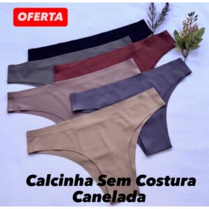 Kit Calcinha Fio Dental Sem Costura Corte a Laser Canelada Poliamida Lingerie Feminina Confortável - Oferta na Shopee
