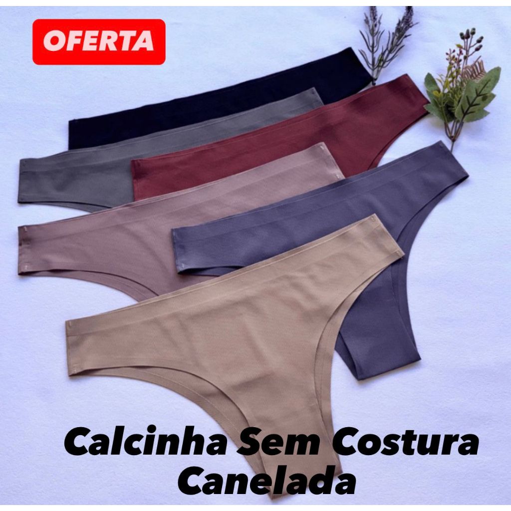 Kit Calcinha Fio Dental Sem Costura Corte a Laser Canelada Poliamida Lingerie Feminina Confortável Kit Calcinha Fio Dental Sem Costura Corte a Laser Canelada Poliamida Lingerie Feminina Confortável