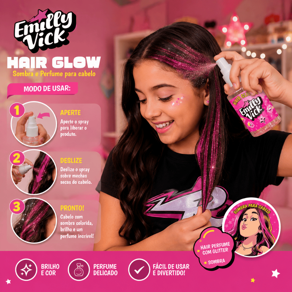 Kit Hair Glow Infantil Glitter para Cabelo + Sombra Pinta Mecha Dos Rosa Emilly Vick - Original Brink Model Kit Hair Glow Infantil Glitter para Cabelo + Sombra Pinta Mecha Dos Rosa Emilly Vick - Original Brink Model - Oferta na Shopee