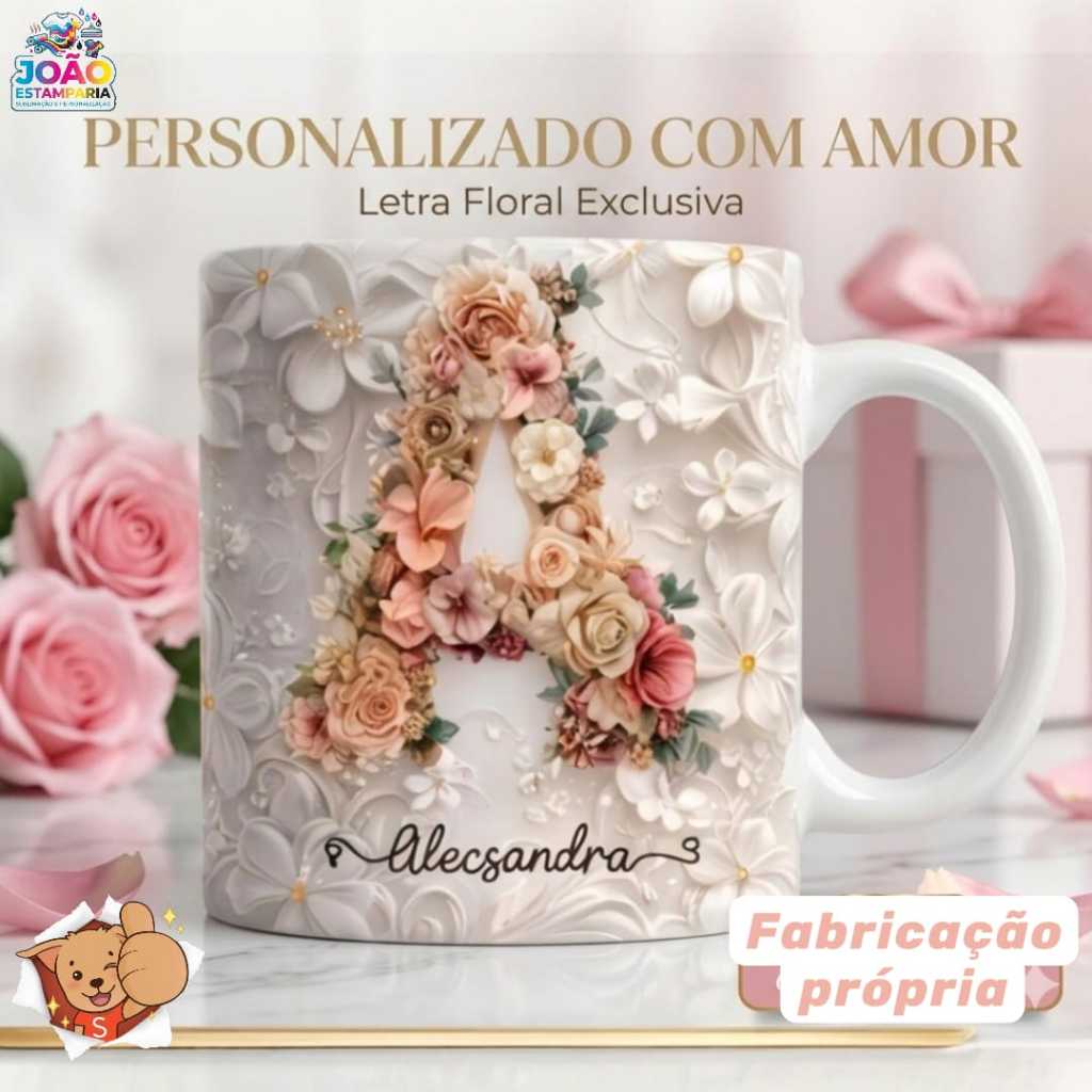 Caneca Porcelana Personalizada Alfabeto Com Inicial e Nome Fundo 3D Floral Xícara Presentes 325ml Caneca Porcelana Personalizada Alfabeto Com Inicial e Nome Fundo 3D Floral Xícara Presentes 325ml - Oferta na Shopee