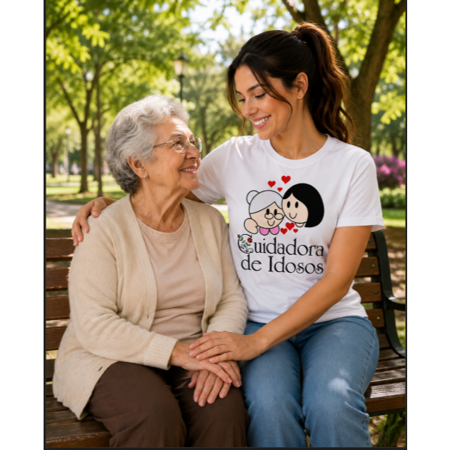 Camiseta Cuidadora de Idosos Cuidar com Amor Profissão Feminina Uniforme de Trabalho Camiseta Cuidadora de Idosos Cuidar com Amor Profissão Feminina Uniforme de Trabalho