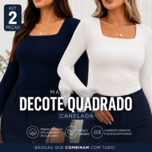 kit 2 Blusas Feminina Decote Quadrado Manga Longa Canelda Elegante Algodão Moda Inverno Segunda Pele - Oferta na Shopee
