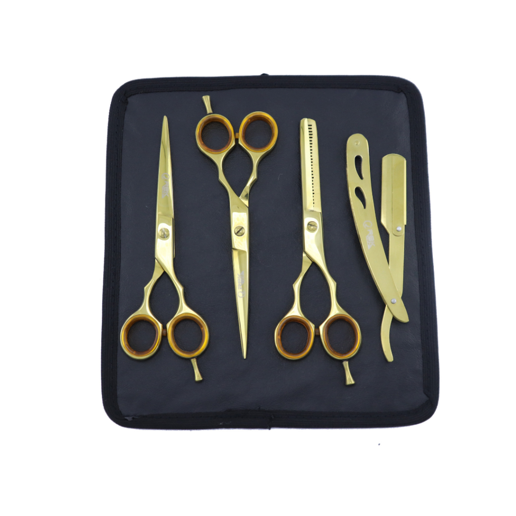 Kit Profissional Tesouras Cabelo Barbeiro + Navalhete Aço Kit Profissional Tesouras Cabelo Barbeiro + Navalhete Aço - Oferta na Shopee