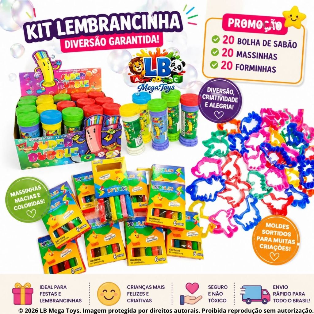 Kit 20 Cx Massinha de Modelar + 20 Bolha de Sabão + 20 Cortador Molde Festa Lembrancinha Infantil Kit 20 Cx Massinha de Modelar + 20 Bolha de Sabão + 20 Cortador Molde Festa Lembrancinha Infantil - Oferta na Shopee