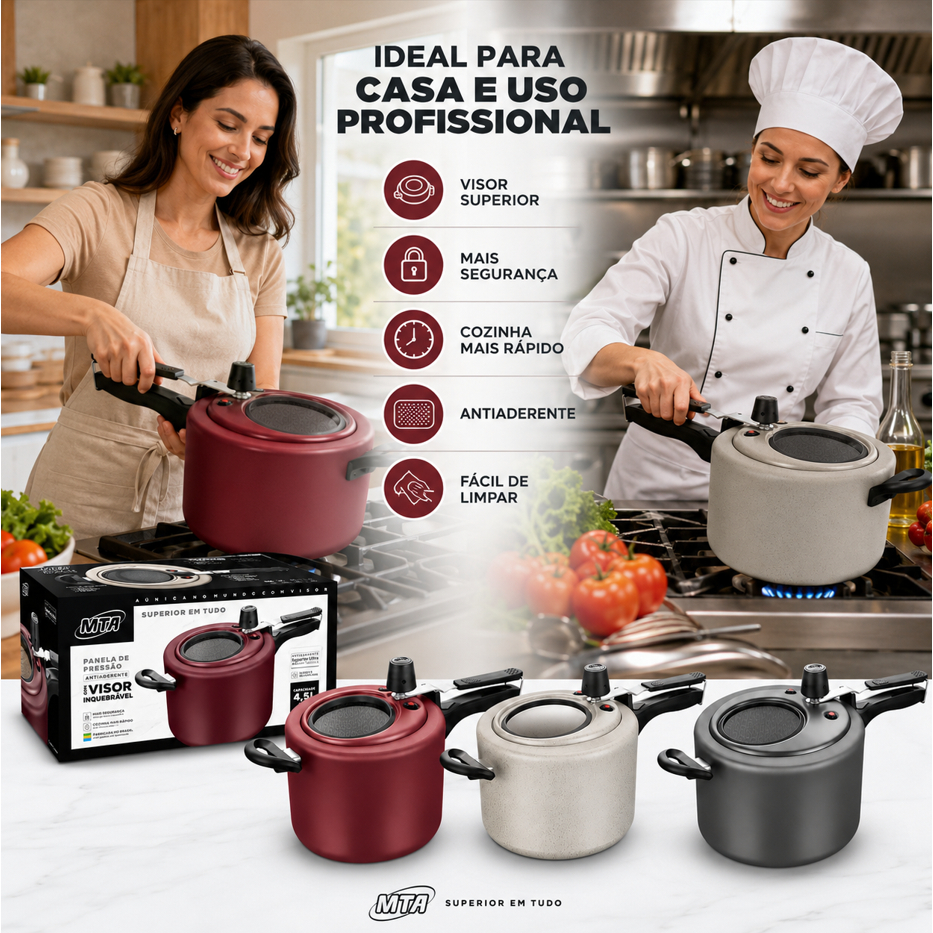 Panela de Pressão MTA 4,5L Visor Tampa Segura Panela de Pressão MTA 4,5L Visor Tampa Segura