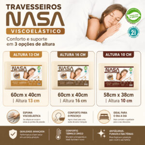 Travesseiro Original NASA Qualidade Viscoelástico Antialérgico Malha Antiácaro Confortse 10/13/16cm - Oferta na Shopee
