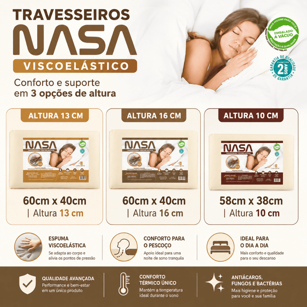 Travesseiro Original NASA Qualidade Viscoelástico Antialérgico Malha Antiácaro Confortse 10/13/16cm Travesseiro Original NASA Qualidade Viscoelástico Antialérgico Malha Antiácaro Confortse 10/13/16cm - Oferta na Shopee