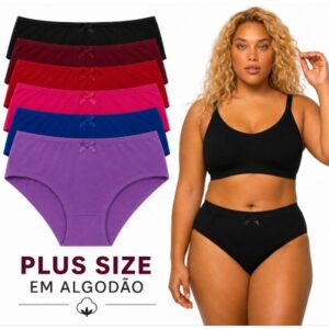 Kit Calçola Plus Size em Algodão Cintura Alta Tangão Forro 100% Algodão - Oferta na Shopee