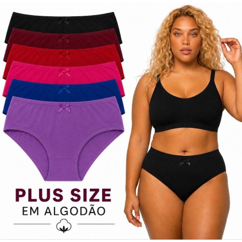 Kit Calçola Plus Size em Algodão Cintura Alta Tangão Forro 100% Algodão Kit Calçola Plus Size em Algodão Cintura Alta Tangão Forro 100% Algodão