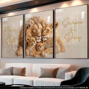 Quadros Decorativos 3 Peças Leão Família Frase Fé Religioso Para Sala União - Oferta na Shopee