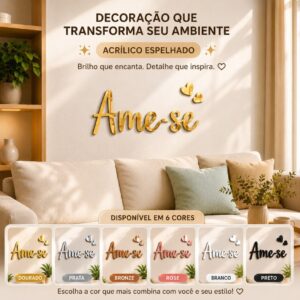 Frase Decorativa Acrílico Espelhado de Parede e Espelho Ame-se - Oferta na Shopee