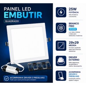 Luminária Plafon Led 25W Embutir Bivolt Quadrado Painel Slim Borda Fina - Oferta na Shopee