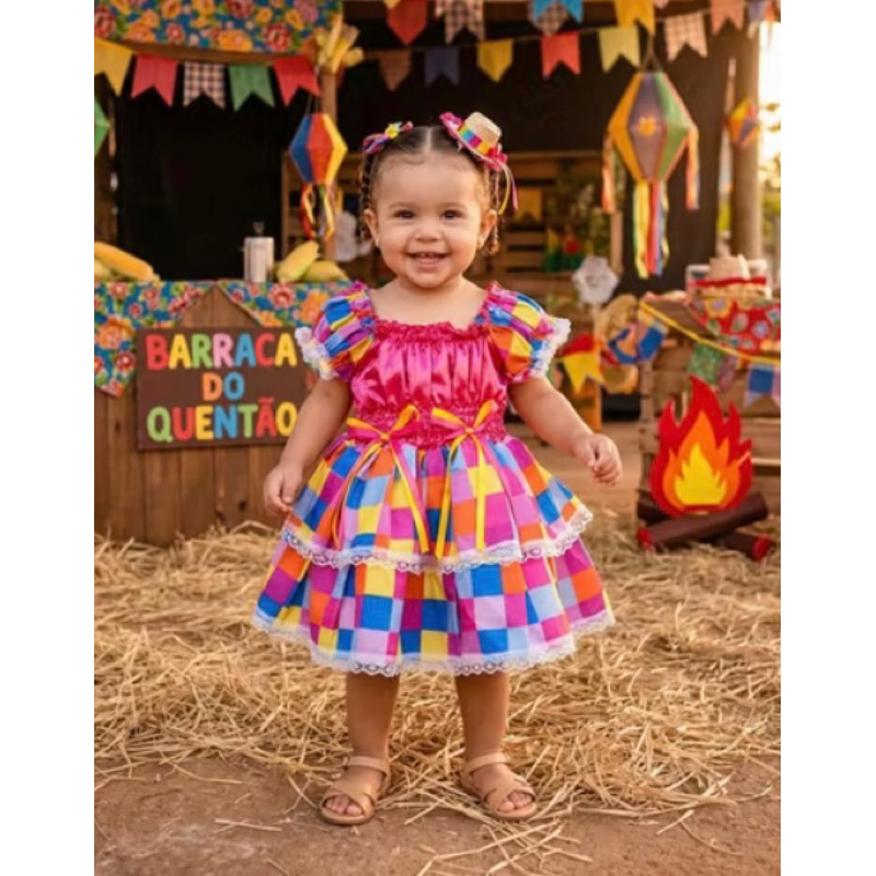Vestido baby festa junina Com um lindo acessório de mimo Vestido baby festa junina Com um lindo acessório de mimo - Oferta na Shopee