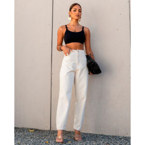Calça Jeans Feminina Mom Off-White Cintura Alta 100% Algodão - Consciência Jeans 25527 - Oferta na Shopee