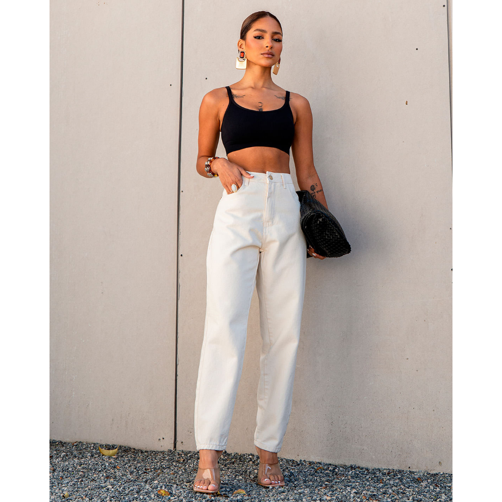 Calça Jeans Feminina Mom Off-White Cintura Alta 100% Algodão - Consciência Jeans 25527 Calça Jeans Feminina Mom Off-White Cintura Alta 100% Algodão - Consciência Jeans 25527 - Oferta na Shopee