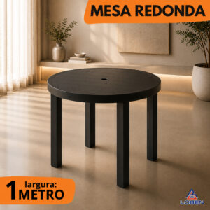 Mesa De Plástico Redonda Preta Desmontável 1 Metro Resistente - Oferta na Shopee