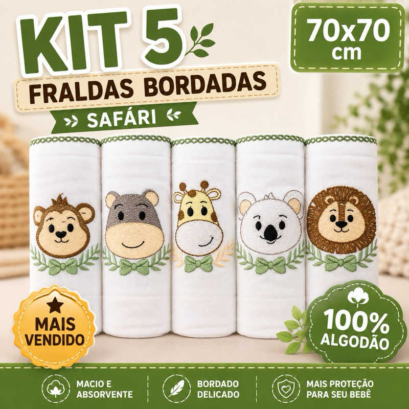Fralda Pano Bordadas Luxo 70x70cm 100% Algodão Menino Safari Ursinho Carrinho Nuvem Enxoval Bebe Fralda Pano Bordadas Luxo 70x70cm 100% Algodão Menino Safari Ursinho Carrinho Nuvem Enxoval Bebe