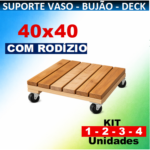 Suporte madeira 40x40cm para Vaso, Gás de Cozinha Bujão (IDEAL), Modular, Rodízio Kit 1 a 4 Unidades Suporte madeira 40x40cm para Vaso