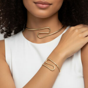 Choker e Pulseira Organic Orel - Folheado Dourado e Prata - Feminino Ajustável - Oferta na Shopee