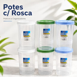 Kit Potes Tampa Com Rosca 750ml Porta Alimentos Ótima Vedação Cores Sortidas BPA FREE - Oferta na Shopee