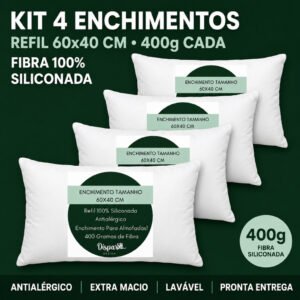 Kit 4 Refil Enchimento Almofada 60x40 cm | 400g Fibra 100% Siliconada Premium | Extra Macio Antialérgico - Oferta na Shopee