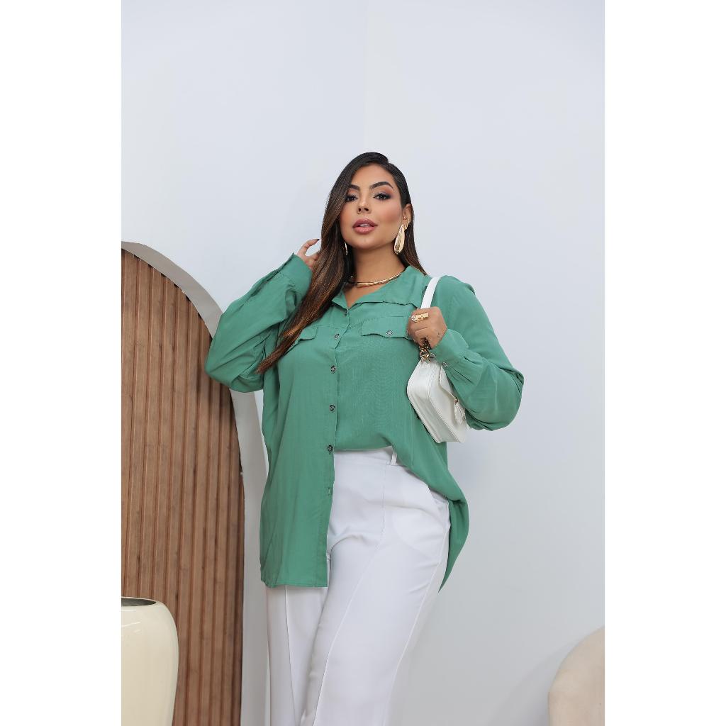 Camisa Blusa Manga Longa Feminina Viscose Social Evangélica Plus Size Colorida Camisa Blusa Manga Longa Feminina Viscose Social Evangélica Plus Size Colorida