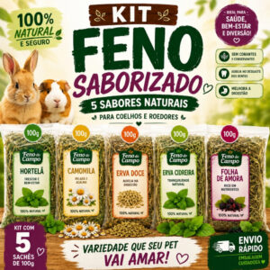 Kit Feno Saborizado Premium 500g 5 Sabores Naturais P/ Coelho Hamster Porquinho da Índia Chinchila - Oferta na Shopee