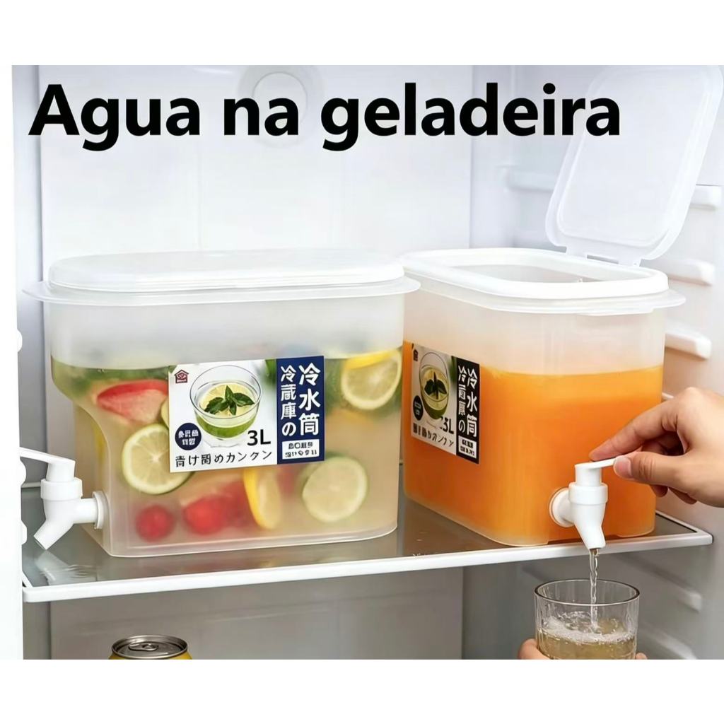 Dispensador de suco de plástico de 3 litros com tampa, próprio para geladeiras, com torneira para diversos sabores de ág Dispensador de suco de plástico de 3 litros com tampa, próprio para geladeiras, com torneira para diversos sabores de ág