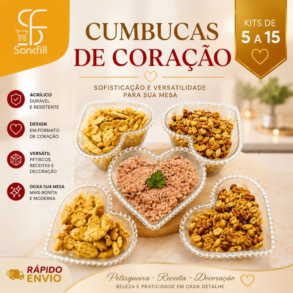 Kit 5 a 15 Bowl Acrílico Coração 300ml Petisqueira Sobremesa Café da Manhã Festa Kit 5 a 15 Bowl Acrílico Coração 300ml Petisqueira Sobremesa Café da Manhã Festa