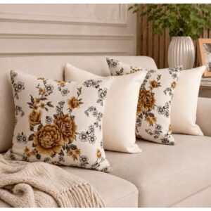 Kit 4 Capas de Almofada Rústica Floral 45x45cm Premium com Zíper Oculto Decoração Sofá Sala Quarto - Oferta na Shopee