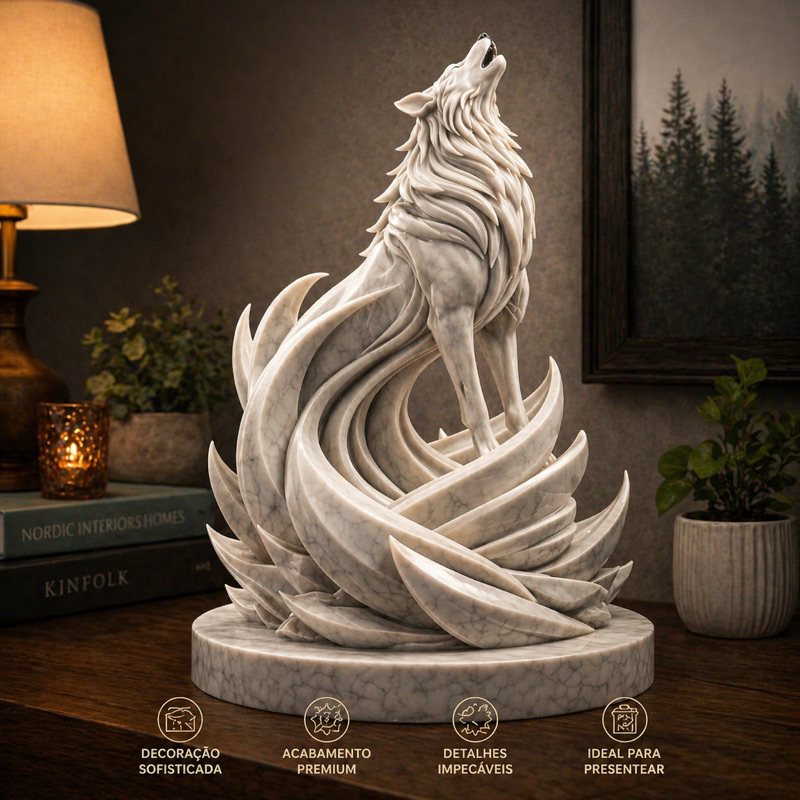 Lobo Decorativo Branco Escultura Premium Estátua Moderna Para Sala Quarto Escritório Decoração Luxo Lobo Decorativo Branco Escultura Premium Estátua Moderna Para Sala Quarto Escritório Decoração Luxo