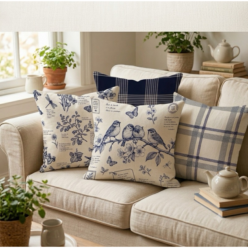 Capas De Almofada Linho Premium 43x43 Decoração Sala Sofá Azul E Branco Flor Com Zíper estilo Cottage Capas De Almofada Linho Premium 43x43 Decoração Sala Sofá Azul E Branco Flor Com Zíper estilo Cottage - Oferta na Shopee