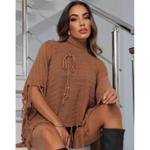 Poncho Tricô Franja Larissa Cacharrel Túnica Meia Estação - Oferta na Shopee