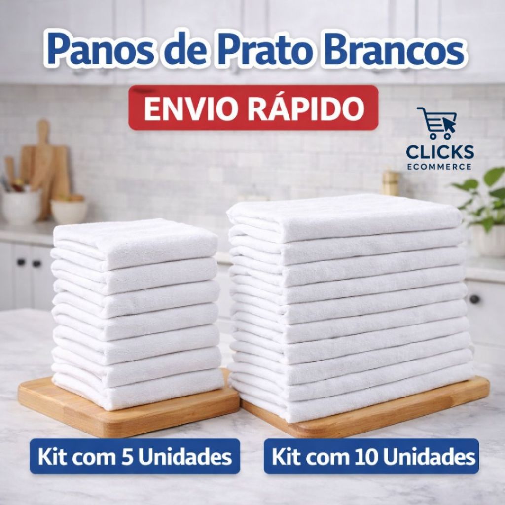 Pano De Prato Branco Pé De Galinha Kit Com 5/10 Peças Pano De Prato Branco Pé De Galinha Kit Com 5/10 Peças