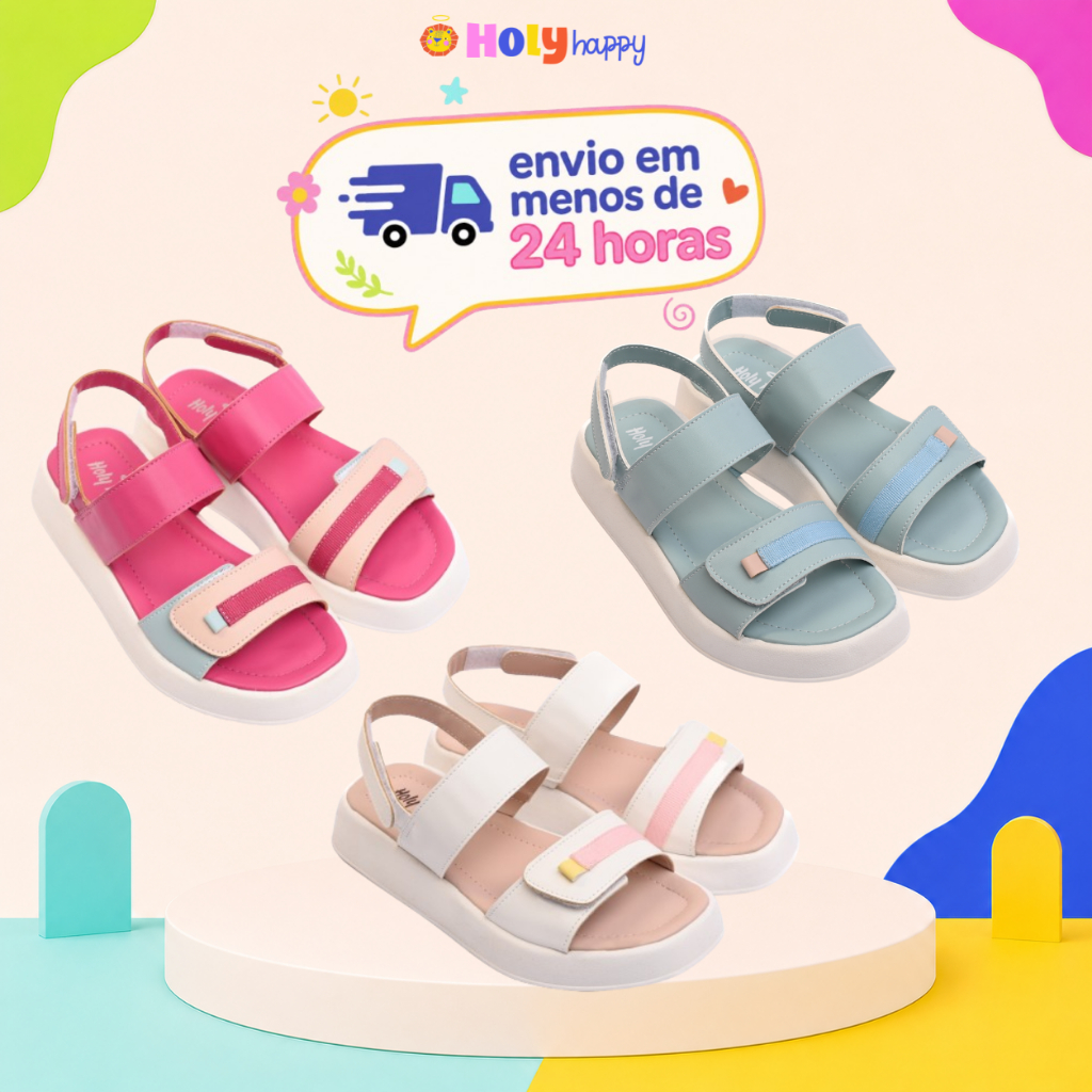 Sandália Feminina Infantil Verão Primavera Criança Papete Anabela Menina (Rosa, Azul, Off White) Sandália Feminina Infantil Verão Primavera Criança Papete Anabela Menina (Rosa, Azul, Off White)