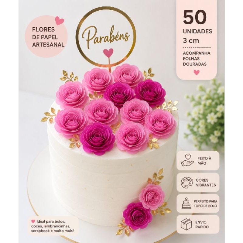 Flor de Papel para Topo de Bolo 50 Mini Flores 3cm Flor de Papel para Topo de Bolo 50 Mini Flores 3cm - Oferta na Shopee